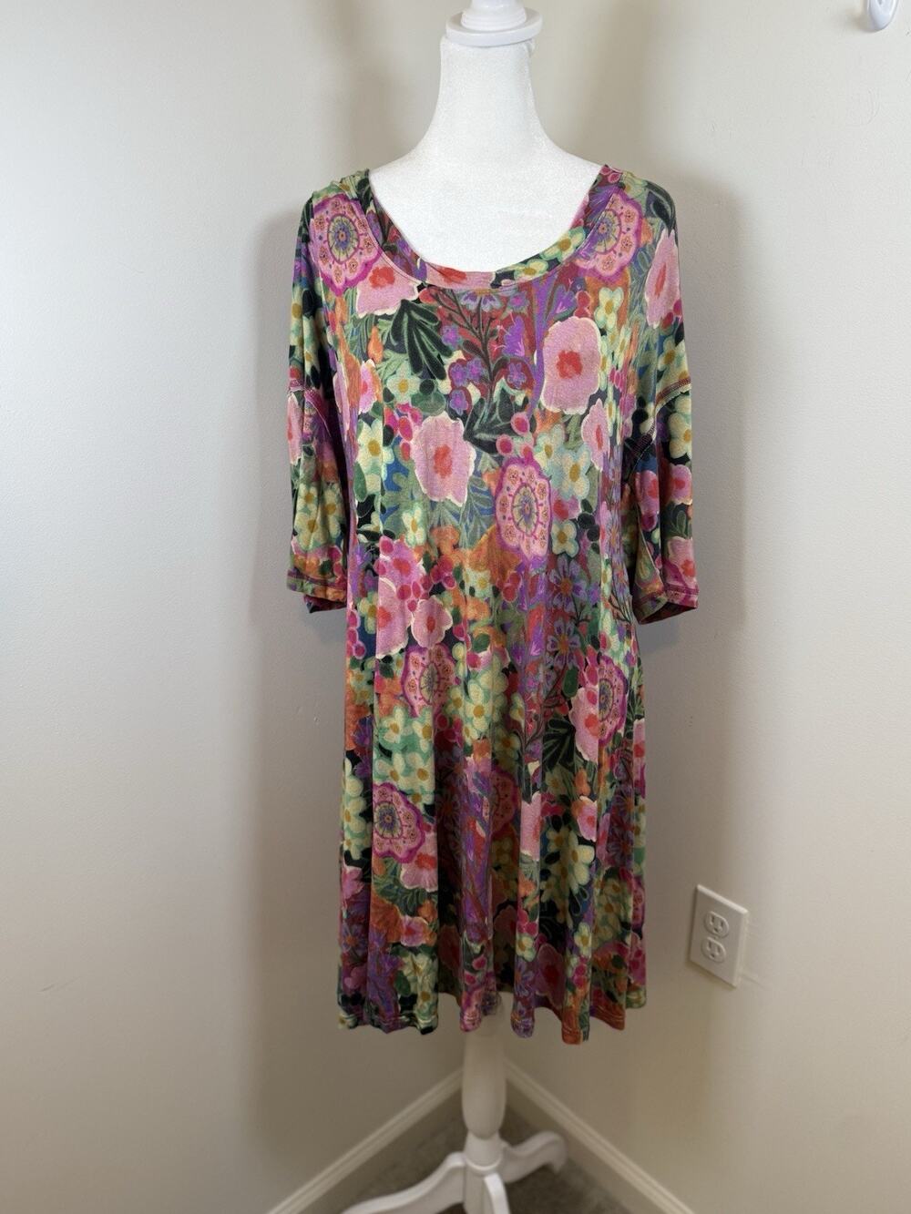 Natural Life Size Large All Day Butter Soft Tshirt Dress Boho Hippie Mini Floral